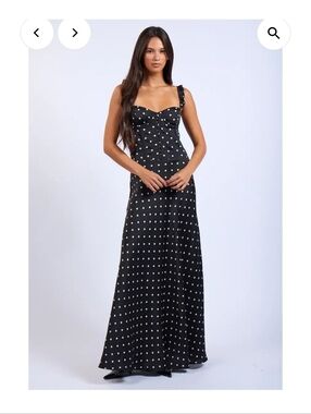 Polka Dot Corset Fit Black Maxi Dress